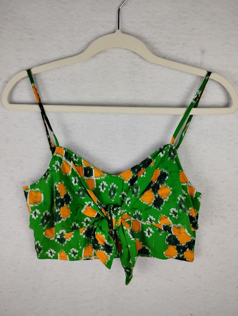 New Aerie Tie-Front Green Geo Print Crop Top Size Small - Picture 2 of 6